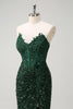 Load image into Gallery viewer, Sparkly Mermaid Sweetheart Dark Green Corset Sequins Lace Prom Dress with Slit