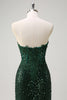 Load image into Gallery viewer, Sparkly Mermaid Sweetheart Dark Green Corset Sequins Lace Prom Dress with Slit