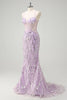 Load image into Gallery viewer, Lilac Mermaid Spaghetti Straps Corset Sequin Long Prom Dress