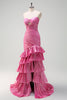 Load image into Gallery viewer, Fuchsia Mermaid Strapless Beaded Pleated Ruffles Long Prom Dress with Slit