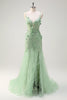 Load image into Gallery viewer, Mermaid Green Corset Spaghetti Straps Long Prom Dress with 3D Flowers