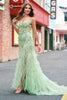 Load image into Gallery viewer, Mermaid Green Corset Spaghetti Straps Long Prom Dress with 3D Flowers