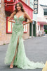 Load image into Gallery viewer, Mermaid Green Corset Spaghetti Straps Long Prom Dress with 3D Flowers