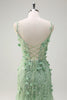 Load image into Gallery viewer, Green Mermaid Spaghetti Straps 3D Flowers Long Prom Dress with Slit