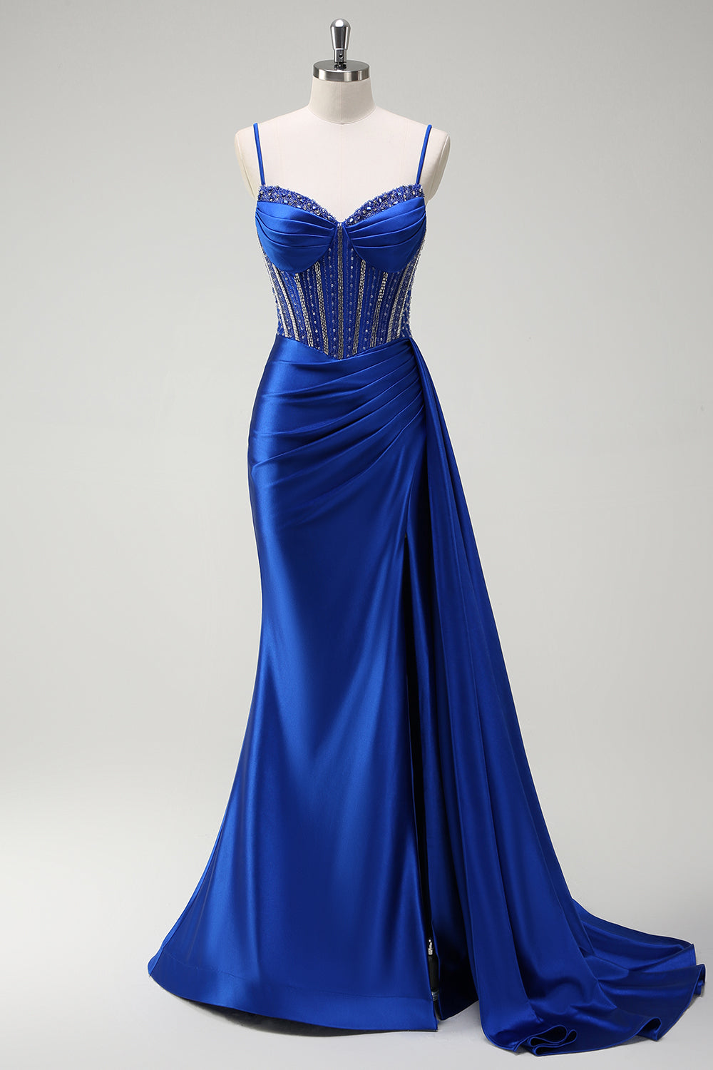 ZAPAKA Women Sparkly Royal Blue Long Prom Dress Mermaid Spaghetti Straps Corset Beaded Satin Evening Dress with Slit ZAPAKA UK ZAPAKA Women Sparkly Royal Blue Long Prom Dress Mermaid Spaghetti Straps Corset Beaded Satin Evening Dress with Slit ZAPAKA UK