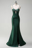 Load image into Gallery viewer, Dark Green Mermaid Beaded Corset Satin Long Prom Dress with Slit