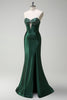 Load image into Gallery viewer, Dark Green Mermaid Beaded Corset Satin Long Prom Dress with Slit