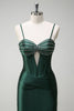 Load image into Gallery viewer, Dark Green Mermaid Beaded Corset Satin Long Prom Dress with Slit