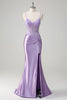 Load image into Gallery viewer, Lilac Mermaid Spaghetti Straps Long Prom Dress with Appliques