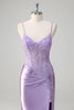 Load image into Gallery viewer, Lilac Mermaid Spaghetti Straps Long Prom Dress with Appliques