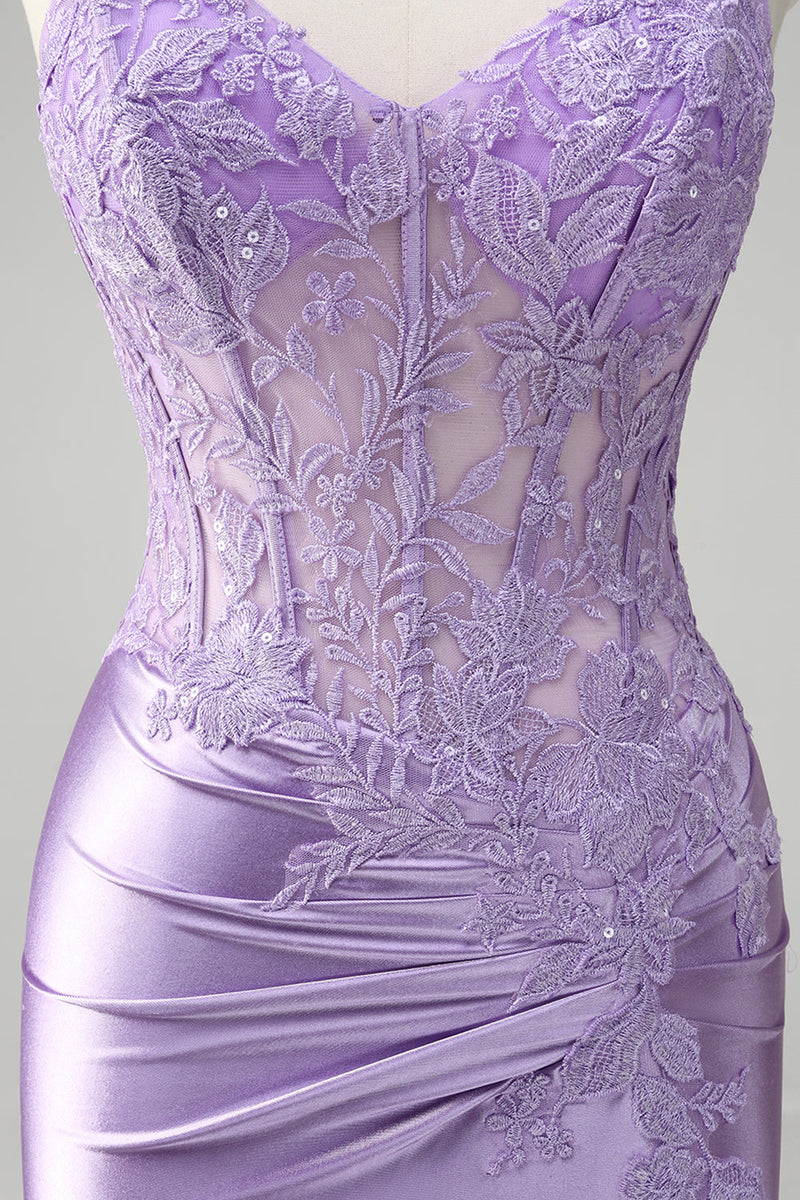 Load image into Gallery viewer, Lilac Mermaid Spaghetti Straps Long Prom Dress with Appliques