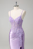 Load image into Gallery viewer, Lilac Mermaid Spaghetti Straps Long Prom Dress with Appliques