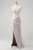 Load image into Gallery viewer, Sparkly White Mermaid Off the Shoulder Beaded Lace Corset Ruched Prom Dress with Slit