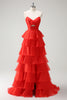 Load image into Gallery viewer, Orange Sweetheart Princess Chiffon Tiered Long Prom Dress with Slit