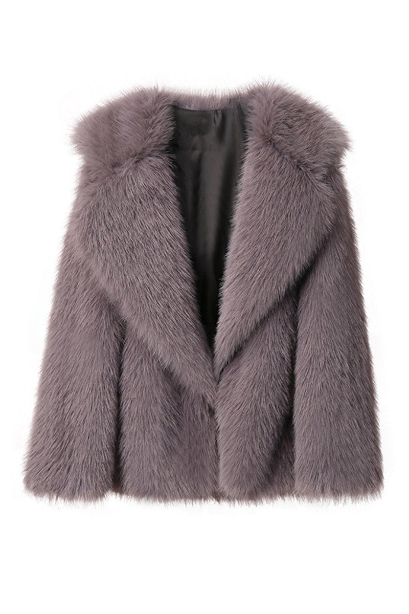 Load image into Gallery viewer, Black Notched Lapel Long Sleeves Faux Fur Short Coat