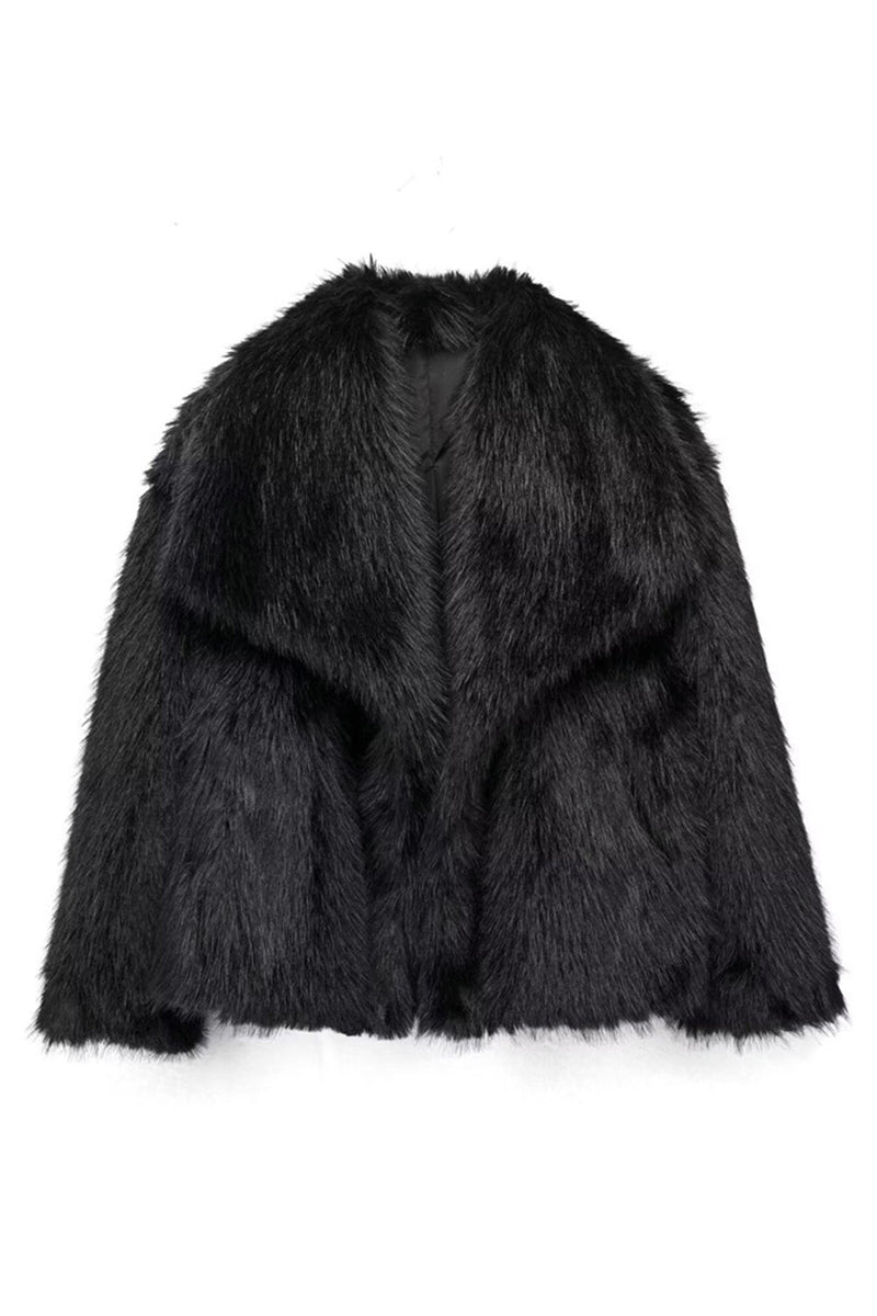 Load image into Gallery viewer, Fluffy Black Turn Lapel Faux Fur Winter Coat