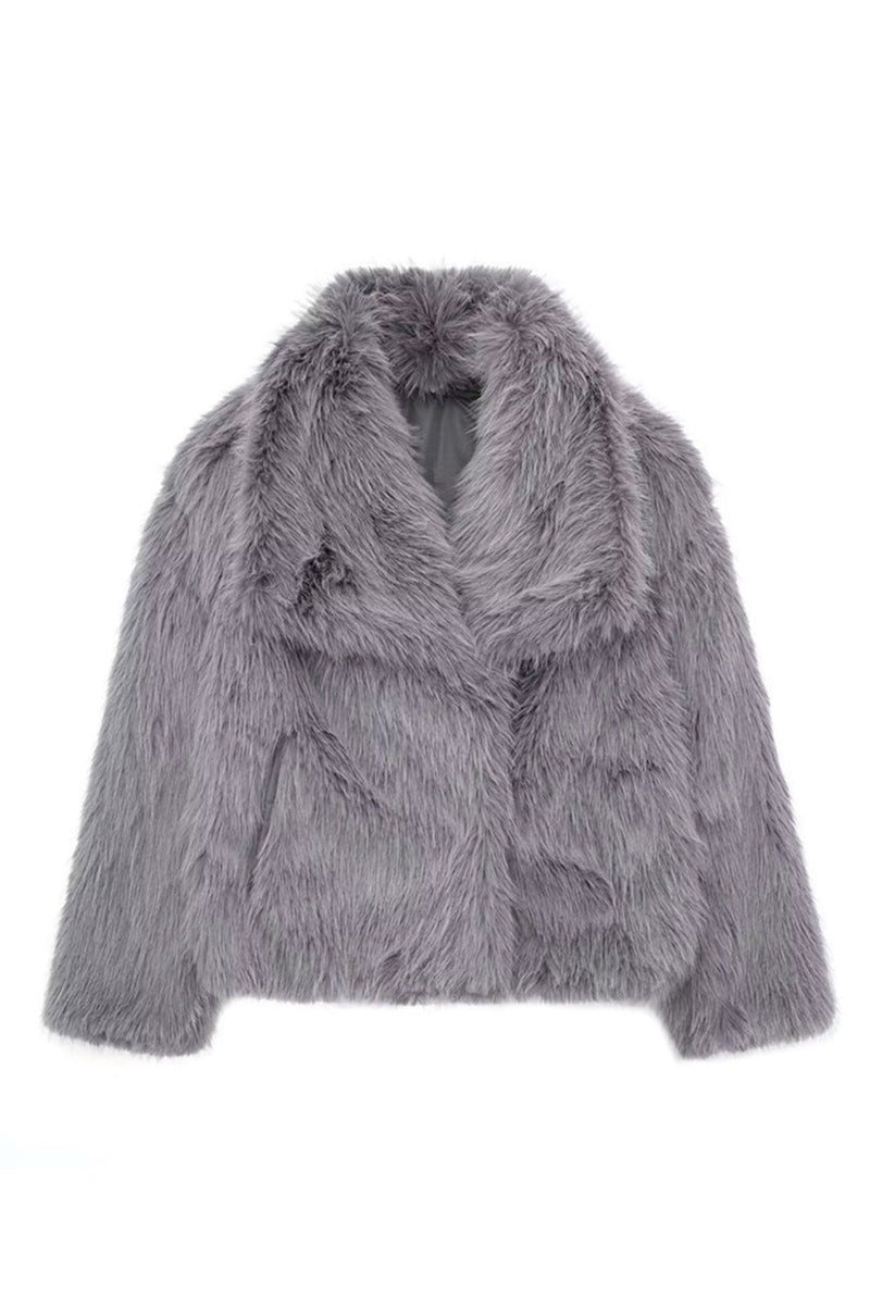 Load image into Gallery viewer, Fluffy Black Turn Lapel Faux Fur Winter Coat