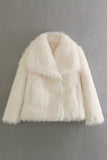 Fluffy Black Turn Lapel Faux Fur Winter Coat