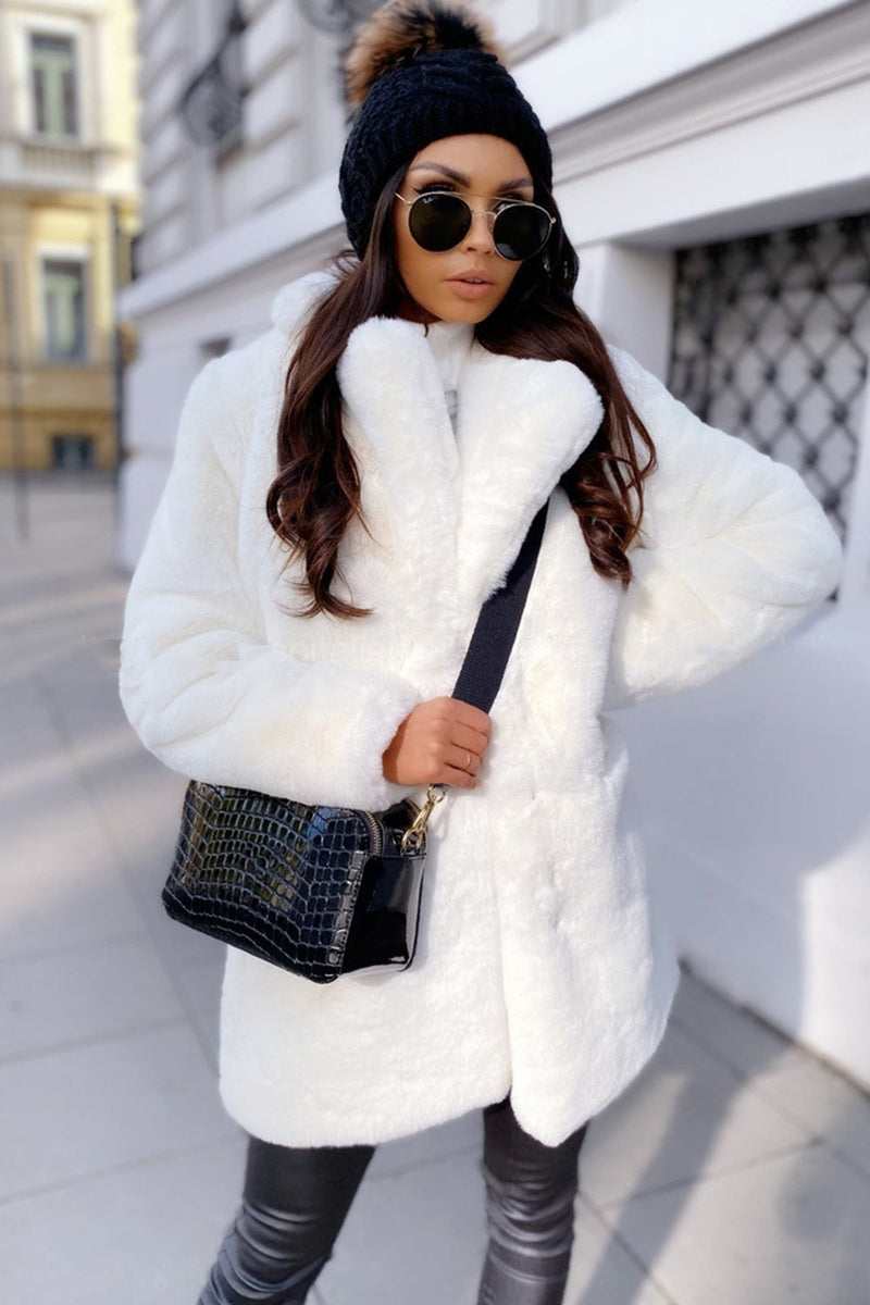 Load image into Gallery viewer, White Fluffy Women&#39;s Fur Coat with Pockets