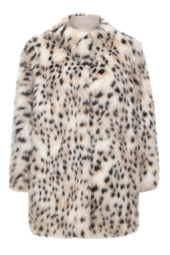 White Leopard Print Over Size Women's Fur Coat