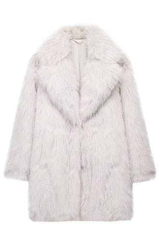 Ivory Notched Lapel Women's Fur Coat