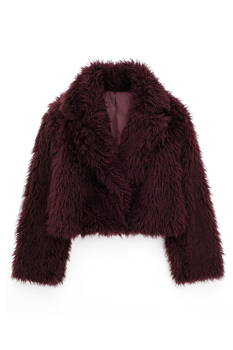 Load image into Gallery viewer, Burgundy Lapel Short Women&#39;s Fur Coat