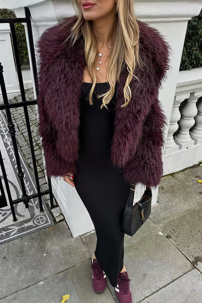 Load image into Gallery viewer, Burgundy Lapel Short Women&#39;s Fur Coat