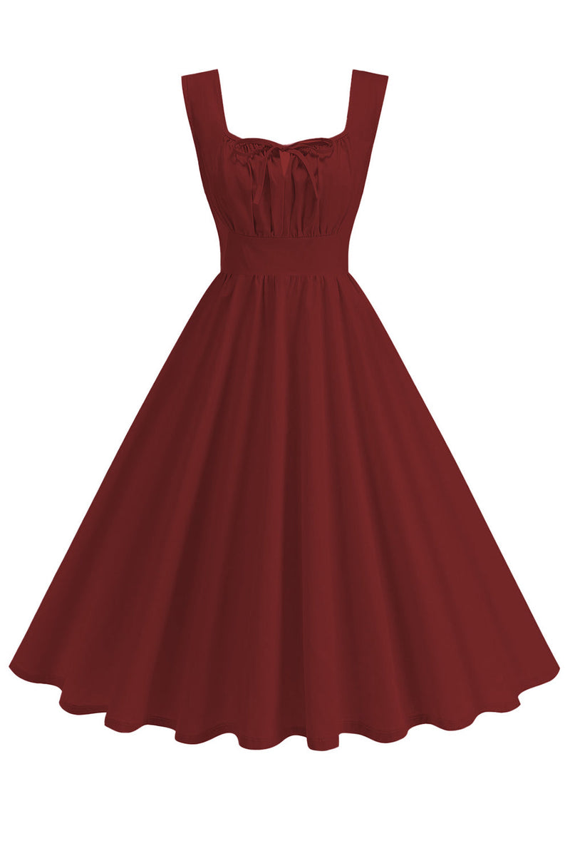 Load image into Gallery viewer, Blue Square Neck A-Line Midi 1950s Dress