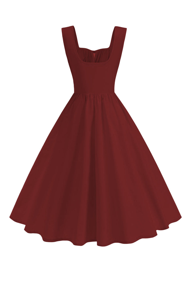 Load image into Gallery viewer, Blue Square Neck A-Line Midi 1950s Dress