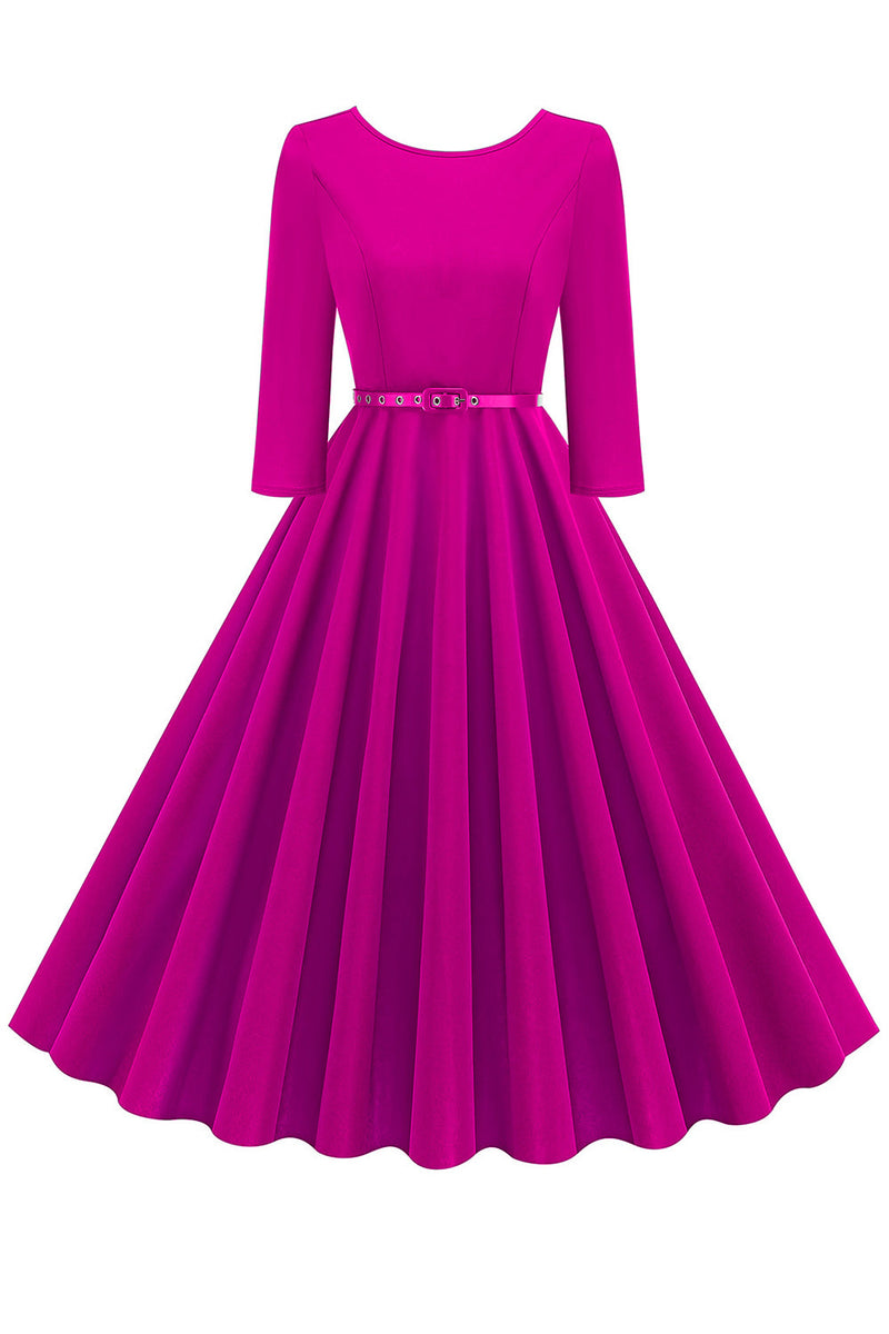 Load image into Gallery viewer, Yellow Round Neck Short Sleeves A-Line Midi 1950s Dress with Belt