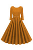 Load image into Gallery viewer, Yellow Round Neck Short Sleeves A-Line Midi 1950s Dress with Belt