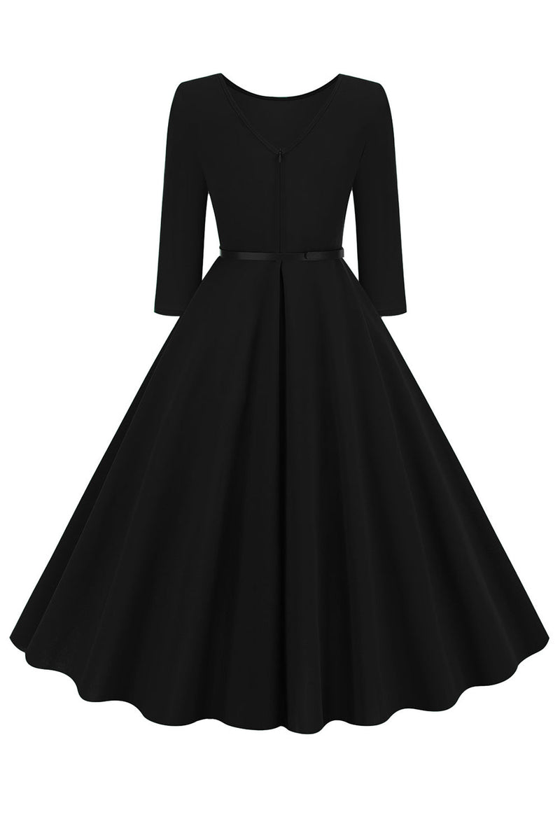 Load image into Gallery viewer, Yellow Round Neck Short Sleeves A-Line Midi 1950s Dress with Belt