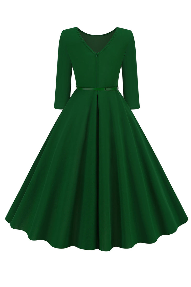 Load image into Gallery viewer, Yellow Round Neck Short Sleeves A-Line Midi 1950s Dress with Belt