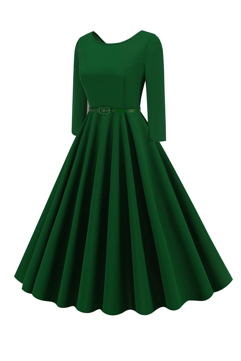 Load image into Gallery viewer, Yellow Round Neck Short Sleeves A-Line Midi 1950s Dress with Belt