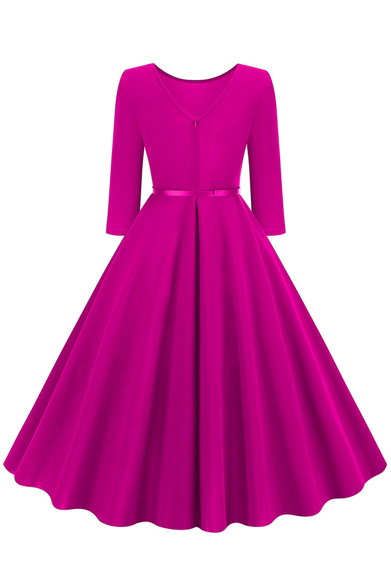 Load image into Gallery viewer, Yellow Round Neck Short Sleeves A-Line Midi 1950s Dress with Belt