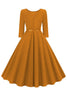 Load image into Gallery viewer, Yellow Round Neck Short Sleeves A-Line Midi 1950s Dress with Belt