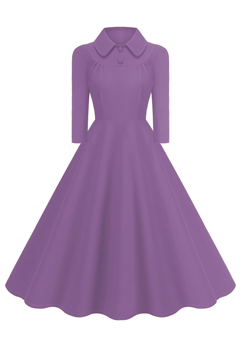 Load image into Gallery viewer, Yellow Peter Pan Collar Long Sleeves A-Line Midi 1950s Dress