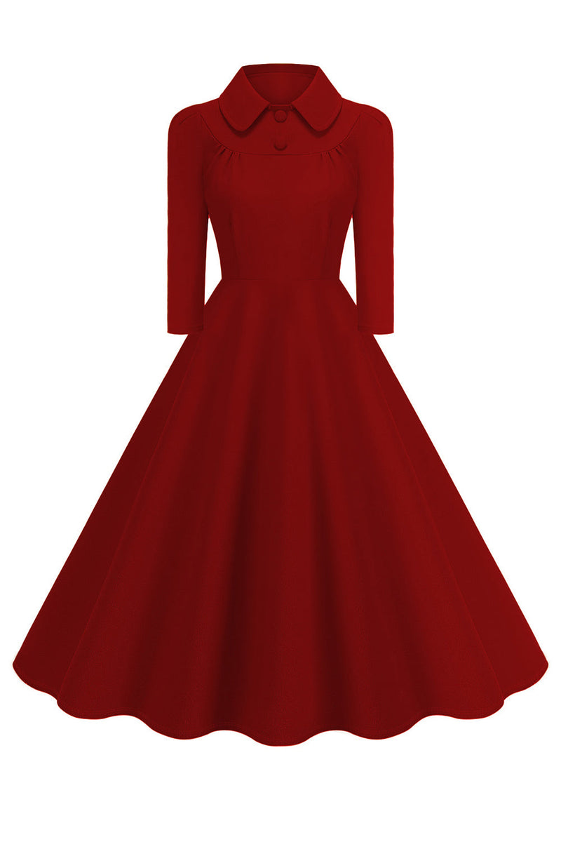 Load image into Gallery viewer, Yellow Peter Pan Collar Long Sleeves A-Line Midi 1950s Dress