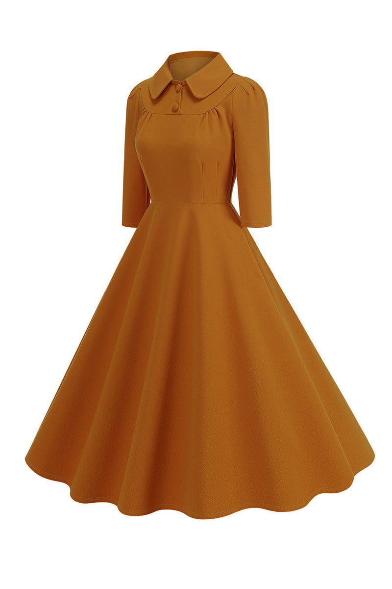 Load image into Gallery viewer, Yellow Peter Pan Collar Long Sleeves A-Line Midi 1950s Dress