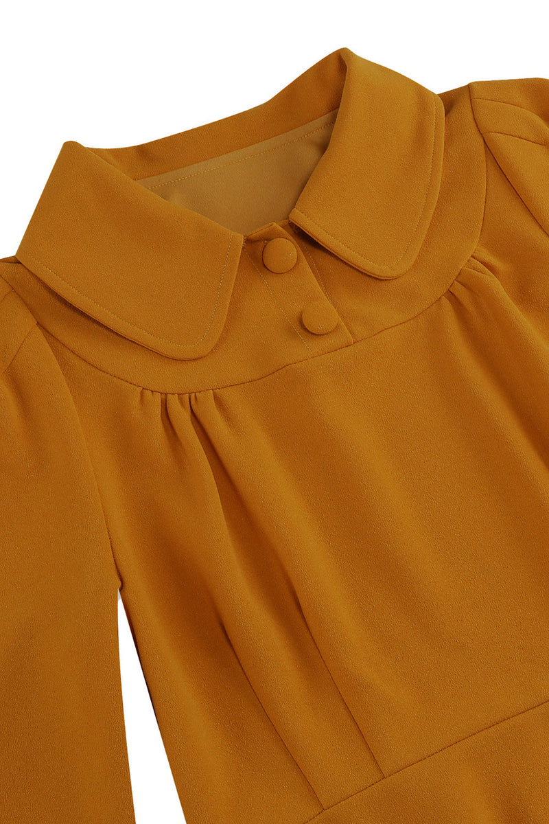 Load image into Gallery viewer, Yellow Peter Pan Collar Long Sleeves A-Line Midi 1950s Dress