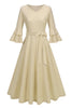 Load image into Gallery viewer, Apricot A-Line V-neck Half Sleeves Midi 1950s Dress