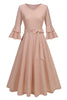 Load image into Gallery viewer, Apricot A-Line V-neck Half Sleeves Midi 1950s Dress