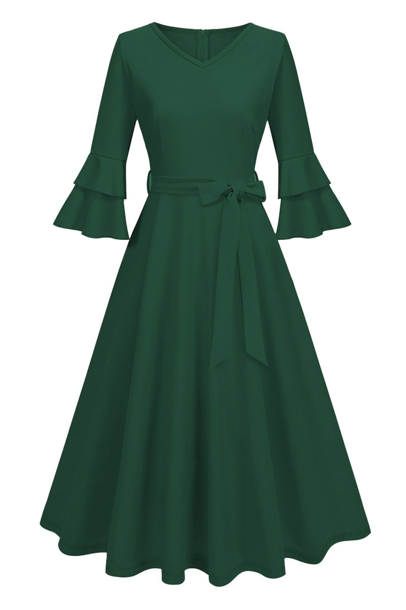 Load image into Gallery viewer, Apricot A-Line V-neck Half Sleeves Midi 1950s Dress