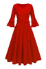 Load image into Gallery viewer, Apricot A-Line V-neck Half Sleeves Midi 1950s Dress