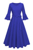 Load image into Gallery viewer, Apricot A-Line V-neck Half Sleeves Midi 1950s Dress