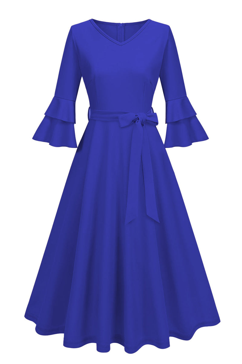 Load image into Gallery viewer, Apricot A-Line V-neck Half Sleeves Midi 1950s Dress