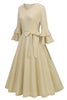 Load image into Gallery viewer, Apricot A-Line V-neck Half Sleeves Midi 1950s Dress