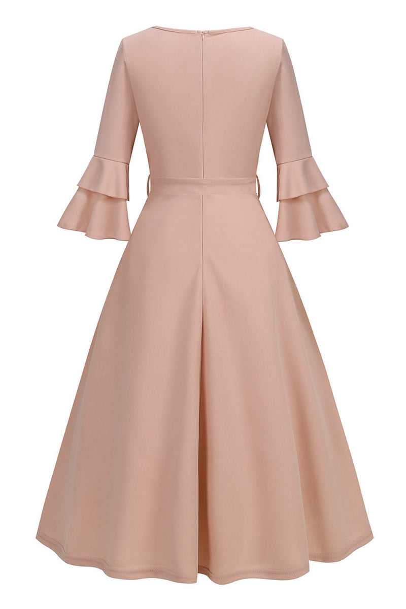 Load image into Gallery viewer, Apricot A-Line V-neck Half Sleeves Midi 1950s Dress