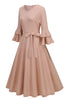 Load image into Gallery viewer, Apricot A-Line V-neck Half Sleeves Midi 1950s Dress