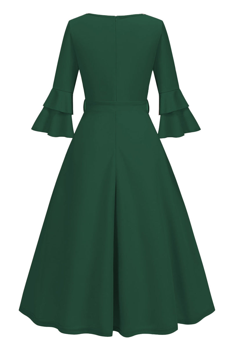 Load image into Gallery viewer, Apricot A-Line V-neck Half Sleeves Midi 1950s Dress